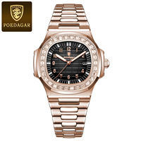 Montre pour homme Poedagar 925, marque haut de gamme, tendance décontractée, or rose, carrée, quartz, étanche, luminescente, date, acier inoxydable