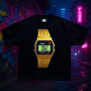 T-Shirt Grafica 'Time To Make Money' da Uomo, Oversize, Streetwear, Girocollo, Manica Corta, 100% Cotone Jersey, Logo Stampato sul Davanti - Product Image 2