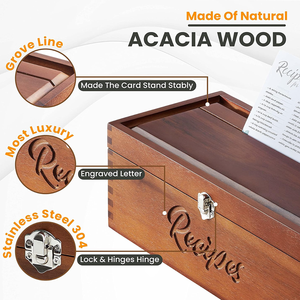Boîte à recettes en bois d'acacia 4x6 avec rainure pour support de téléphone, boîte de rangement de <span class=keywords><strong>cuisine</strong></span> en bois vintage avec séparateurs de cartes - Product Image 4