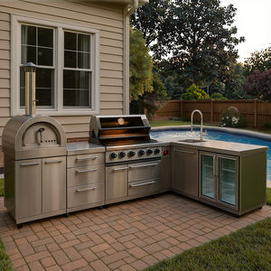 Gril de jardin personnalisé multi-tailles pour le <span class=keywords><strong>camping</strong></span> en plein air, barbecue, cuisine d'extérieur modulaire en acier inoxydable noire <span class=keywords><strong>avec</strong></span> roues - Product Image 1