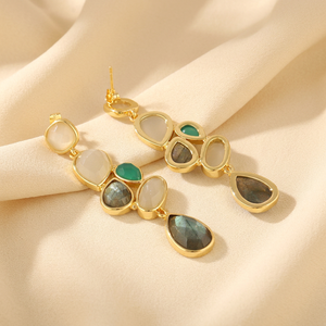 White Moonstone Labradorite Green Onyx 18k Gold Plated Brass <b>Earring</b> Bohemia Style Geometric Drop <b>Earring</b> Women Fashion Jewelry - Product Image 4