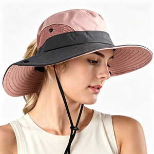Cappello da Sole da Donna a Tesa Larga con Apertura per Coda di Cavallo, Regolabile, Protezione UV per Spiaggia e Pesca - Product Image 1