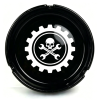 Cendrier en céramique noir brillant avec motif industriel d'engrenage, de crâne, de croix et de clé, personnalisé pour club de motards, bar rock