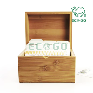 Caja de recetas de bambú Organizador de recetas de madera con divisor de tarjetas Estilo moderno - Product Image 5