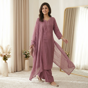 Women Traditional Indian Pakistani Cotton Ankle-Length <b>Dress</b> Loose Fit Casual Wear Purple Embroidered Design - Product Image 1