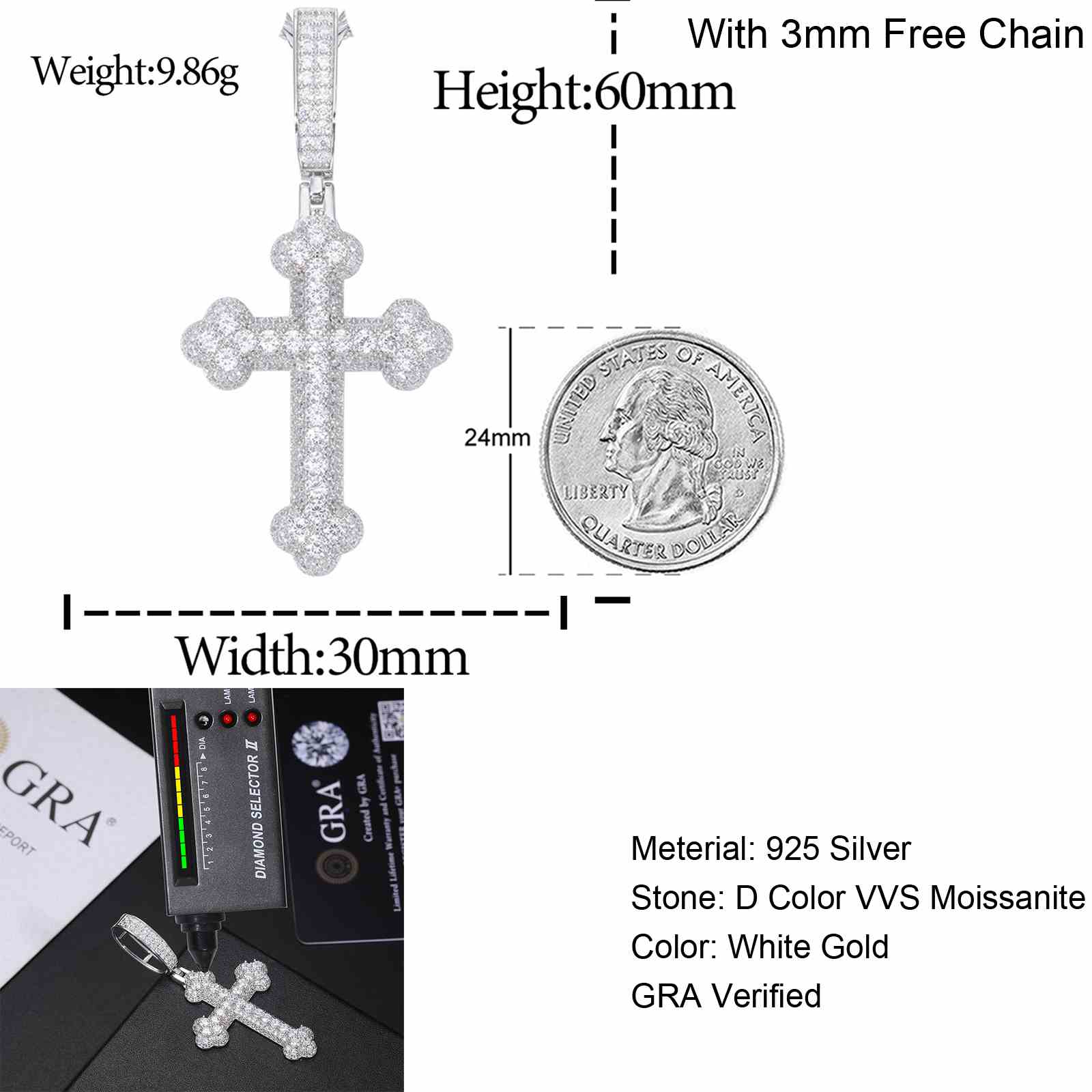 Bottony Cross-White Gold