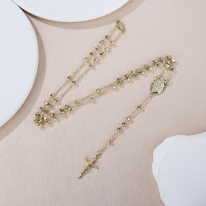 Nuevo Rosario de Cuentas Doradas en Forma de <span class=keywords><strong>Y</strong></span> Joyería Religiosa Católica Cadena Bañada en Oro de 14K <span class=keywords><strong>y</strong></span> 18K con Colgante de Cruz de Jesús - Product Image 3