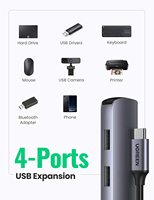 Adaptador Hub USB C 5 en 1 UGREEN, Adaptador USB C a HDMI 4K 30Hz, 4 Puertos USB 3.0, Adaptador Multipuerto Tipo C, Transferencia de Datos de Alta Velocidad