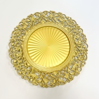 Assiette de présentation en mélamine personnalisée de luxe, ronde, dorée, à motif creux, 13 pouces, pour banquet, mariage, décoration de fête