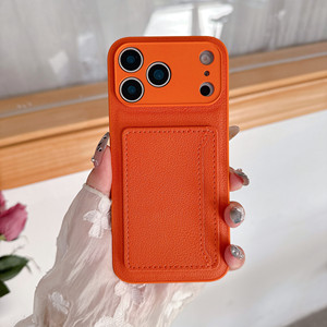 Étui de téléphone tendance en <span class=keywords><strong>cuir</strong></span> orange avec fente pour cartes pour appareils <span class=keywords><strong>Apple</strong></span> <span class=keywords><strong>iPhone</strong></span> <span class=keywords><strong>11</strong></span> 12 13 14 15 16 17 18 <span class=keywords><strong>Pro</strong></span> Max Air - Product Image 3