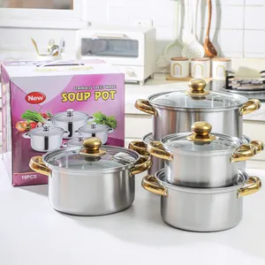 قدور الحساء المطبخ المصنوعة من الحديد الزهر10 قطع ادوات طهي غير لاصقة مجموعة ادوات تدفئة الطعام مجموعة ادوات طهي من الفولاذ المقاوم للصدء