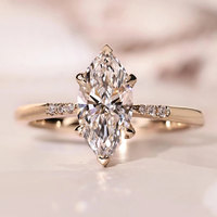 Anillo de Compromiso con Diamante Cultivado en Laboratorio CVD/HPHT, Corte Marquesa de 0.5-3CT, Certificado IGI, Oro Amarillo Sólido de 10K/14K/18K