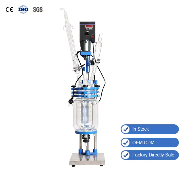 CE Certified 20L 50L Double Layer Single Jacket Chemical Glass Reactor for Stirring, Dissolving, Mixing, Extraction, Synthesis