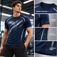 T-shirt de sport pour homme à manches courtes, respirant, séchage rapide, pour la gym, la course à pied et l'entraînement, bleu marine