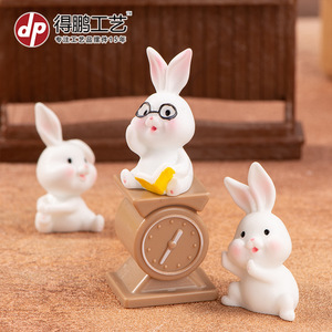 Figurine en résine de lapin Dp, mini décoration pour la maison, le bureau, l'ornement de bureau, artisanat artistique - Product Image 3