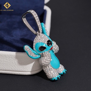 ZUANFA JEWELRY Cartoon Pendant 925 <b>Silver</b> Rhodium Plated Moissanite Micro Insert Themed <b>Charm</b> Unisex Cute Style Blue <b>Charm</b> Gift - Product Image 2