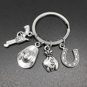 Cowboy Cowgirl thème porte-clés chanceux fer à cheval trèfle botte chapeau cheval pendentif sac porte-clés titulaire concepteur voiture porte-clés - Product Image 2