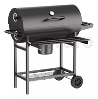 Barbecue au charbon de bois de type baril robuste pour l'extérieur avec kit de rôtisserie automatique pour poulet