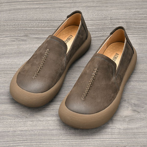 Mocassins en cuir véritable pour homme, printemps-automne, bout rond, antidérapants, semelle en caoutchouc, chaussures de marche - Product Image 2