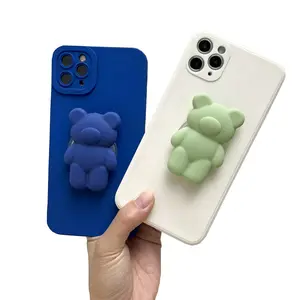 Hot selling 3D Three-Dimensional PVC Bear Mobile Phone Holder Solid Color Transparent Phone Grip Popular Phone Socket