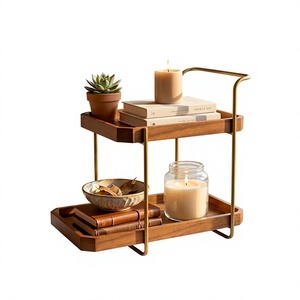 Bamboo Double Tier Storage Rack Metal Frame Modern Minimalist Style Living Room Standing Type Durable Multifunction Neatening - Product Image 1