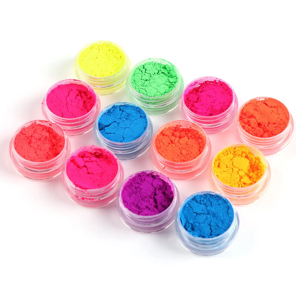 Brillo fluorescente de uñas, polvo de neón brillante, brillo fino, polvo UV, Gel, pintura, pigmento, decoración de uñas