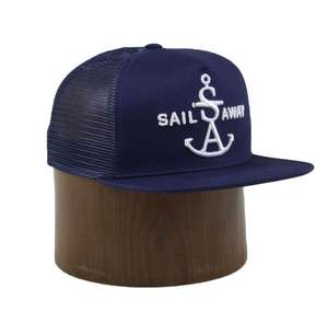 Custom Navy Blue Flat Bill Brim 3D bordado Snap Back 5 Panel Snapback Hat Mesh Back Snapback Caps - Product Image 3