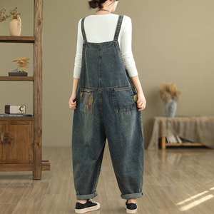 2025 mode Cargo pantalon mignon nouveau Real Shot Denim Patchwork décontracté coupe ample neuf points salopette pour les femmes - Product Image 5