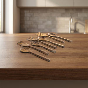 Ensemble d'ustensiles en bois, 6 pièces, cuillères, fourchettes, spatules en bois d'acacia, faits à la main, écologiques, outils de cuisine - Product Image 2