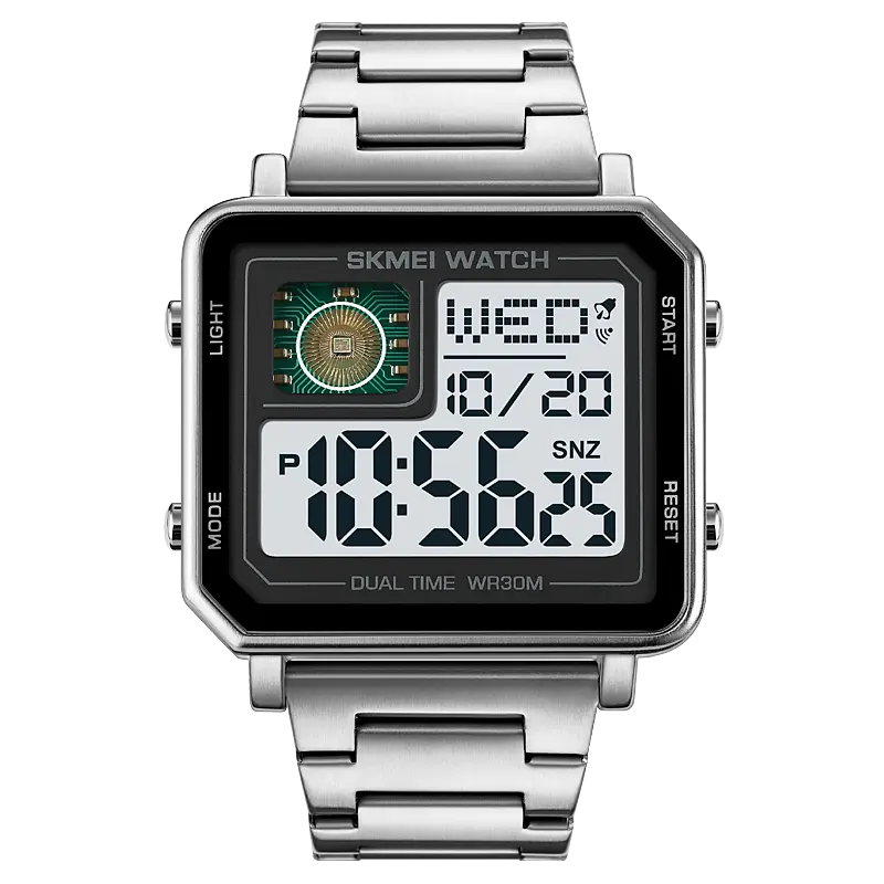 Skmei 2033 reloj deportivo solide en acier inoxydable carré en métal classique personnalisé vente en gros numérique sport montre pour hommes