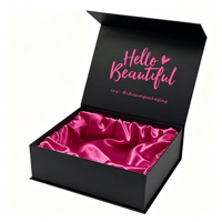 Boîte en carton rigide imperméable de luxe noire imprimée avec logo personnalisé pour emballage de tresses, doublure en satin et éponge, haut de gamme