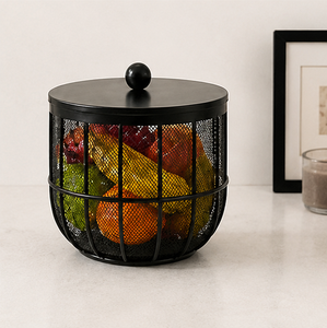 Nordic Style <b>Round</b> Metal Fruit Bowl with Dustproof <b>Cover</b> Decorative Iron Mesh Storage Basket for Dining <b>Table</b> - Product Image 5