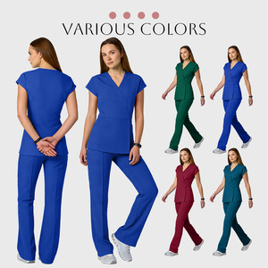 Women's Royal Blue Scrub Set Moisture Wicking Stretchy Split Uniform for Medical Work Clothes - Product Image 4