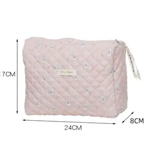 Yeni moda trendi yumuşak makyaj kozmetik çantası kapitone seyahat makyaj çantası pamuk kabarık saklama çantası bebek bezi çantası