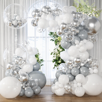 Kit d'arche de ballons Bobo à confettis blancs et argentés, ballons en latex transparents, décoration pour mariage, anniversaire, baptême, baby shower