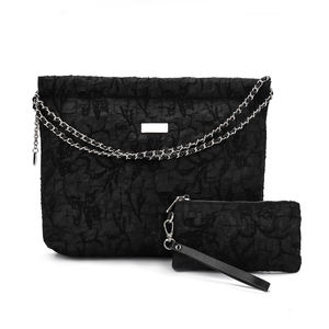 Sac en coton, design simple, noir et blanc, pour femme, avec bouton magnétique, sacs solides plissés et froissés avec chaîne - Product Image 5