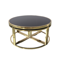Ensemble de table gigogne multifonctionnel élégant cadre géométrique en or moderne et marbre de verre noir pour la décoration de meubles de maison contemporains