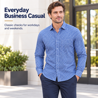 Chemises à carreaux pour hommes, manches longues, 50% coton, 50% polyester, boutonnées, style business décontracté, pour le bureau, vente en gros, marque privée, taille US