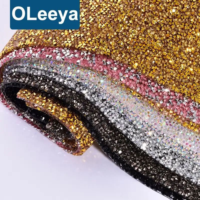 Oleeya Blingbling SS128色レジンクリスタルホットフィックスラインストーンメッシュロールダイヤモンドメッシュシートドレス用衣服