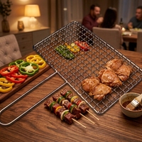Grille de cuisson carrée en acier inoxydable 304 résistante à la chaleur pour barbecue au charbon de bois, avec longue poignée, portable et réutilisable pour un barbecue facile