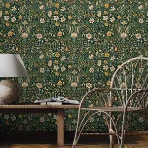 Papier peint auto-adhésif vintage personnalisé William Morris à motifs floraux blancs et feuilles vertes, décoration intérieure pour cuisine, salle de sport, salle de bain, salon - Product Image 4