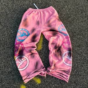 사용자 정의 로고 Dtg 인쇄 블랙 더티 스프레이 디스트레스드 스택 스웨트 팬츠 빈티지 산성 세척 헐렁한 대형 조거 스웨트 팬츠 - Product Image 1