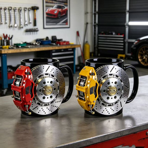 Taza personalizada con diseño de disco de freno, de acero inoxidable, roja y amarilla, artículos de bebida novedosos para entusiastas de los coches - Product Image 4