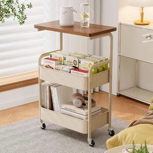 OEM Rolling Cart with Lockable Wheels Wooden Tabletop Metal Utility Cart Storage Organizer Cart with for Kitchen Office Bedroom - Product Image 3
