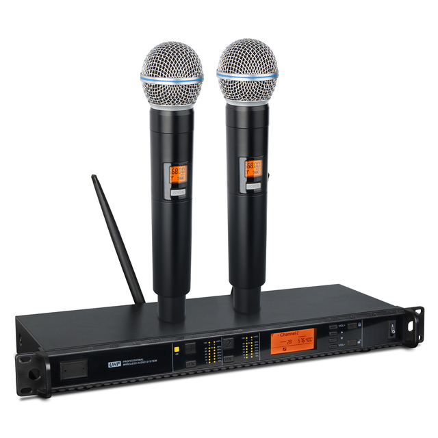 UX22 Professional Portable Microphone 2 Channel Handheld Uhf Wireless Microphone System for Stage Sound Equipment