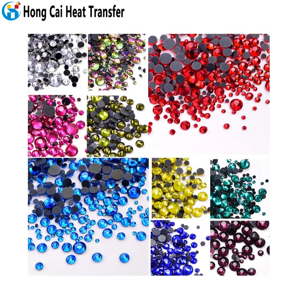 Hongcai Rhinestone truyền nhiệt tự làm trang trí sáng tạo DMC Rhinestone tùy chỉnh in chuyển nóng chảy dính Tinh thể thủy tinh