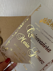 Ensemble d'invitation <span class=keywords><strong>de</strong></span> Quinceanera personnalisé élégant givré acrylique <span class=keywords><strong>fleurs</strong></span> sèches sceau <span class=keywords><strong>de</strong></span> cire <span class=keywords><strong>couronne</strong></span> motif enveloppes kraft Luxe feuille d'or - Product Image 2