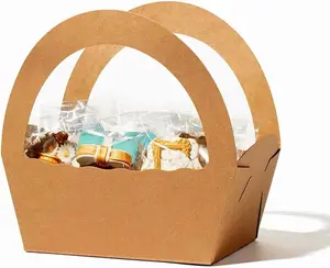 Caja de cestas de papel Kraft con asa para regalar caramelos donas macarrones pastelería panaderías en eventos