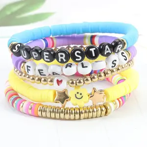 Explosieve Zachte Keramische Set Armband Roze Zachte Keramische Smiley Gezicht Letter Kralen Armband Fabrikanten Lange Termijn Voorraad Groothandel