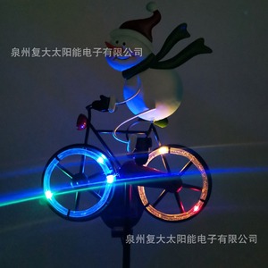 Solar Powered Christmas Snowman <b>Bicycle</b> <b>Light</b> Iron Outdoor Waterproof Multicolor LED Garden Decoration - Product Image 1